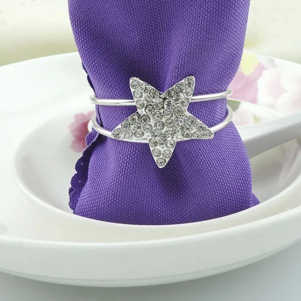 12pcs/lot metal diamond pointed star silver napkin rings napkin buckle