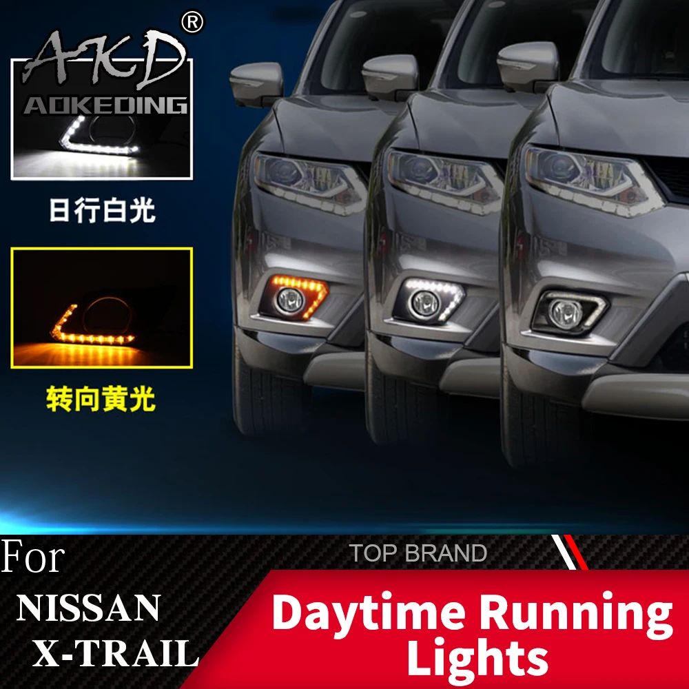 

2PCS LED Daytime Running Light For Nissan X-trail T32 2014 2015 2016 Yellow Turn Signal Function 12V Car DRL Fog Lamp Decoration
