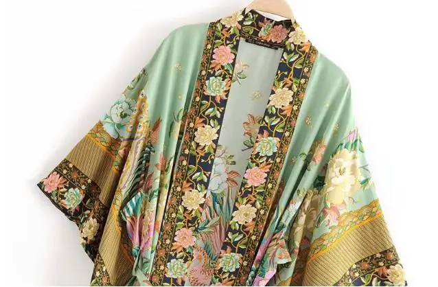 Длинное кимоно в богемном стиле с v-образным вырезом, цветочным принтом павлина, этнический длинный кардиган на шнуровке с поясом, свободная блузка, топы для женщин