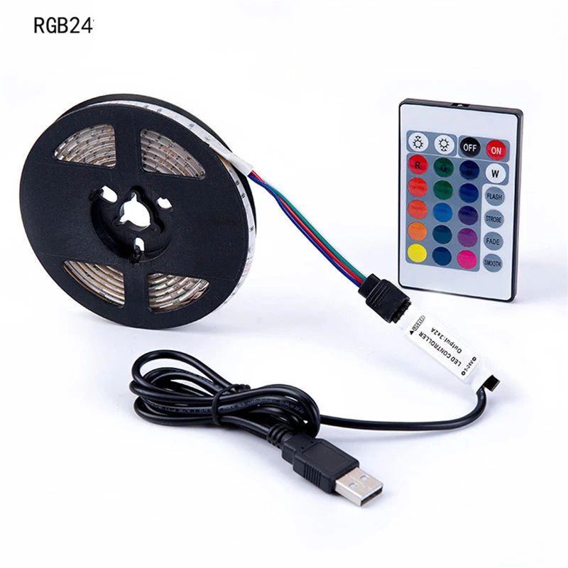 USB Powered DC 5V LED Strip Light Lamp 3528 RGB 50CM 1M 2M 3M 4M 5M Christmas Desk Decor Lamp