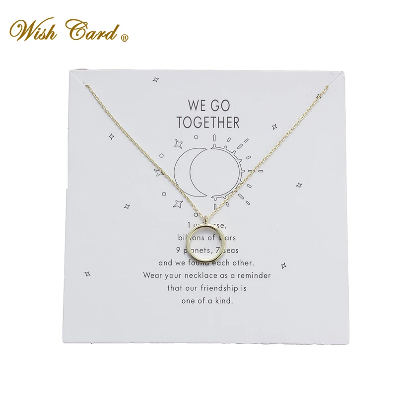 

Wish Card Golden Simple Circle Pendant Copper Necklace Mom Friendship Present Memory Wedding Necklace Dropshipping EY6023