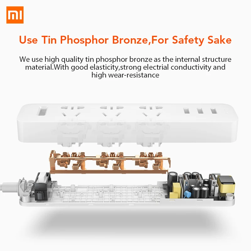 Оригинальный удлинитель питания Xiaomi быстрая зарядка 2 А 3 USB + розетки с