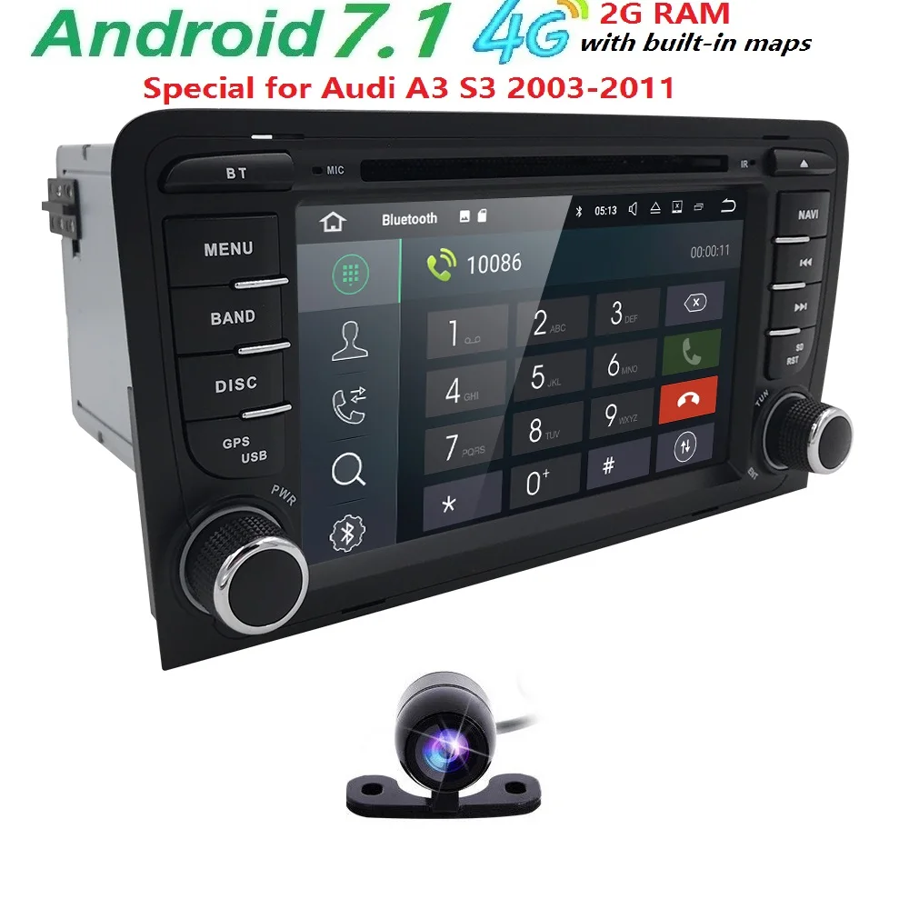 Cheap 7" Ouad 4 Core 2G RAM Android 7.1 Car DVD Radio Player for Audi A3/S3(2003-2013) stereo multimedia TPMS/OBD2/4G/DAB+/GPS/WIFI/BT 1