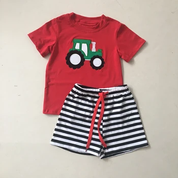 

Puresun New Design Toddler Popular Boy Lovely Summer Clothing Sets Embroidery Tractor Pattern Clothing Set Boutique Kids Outfits