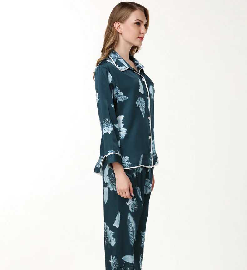 Женские шелковые атласные пижамы набор 2019 женщина Шелковый Длинные рукава Топы и длинные штаны комплект пижама, одежда для сна домашняя