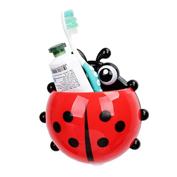 

Plastic Ladybug toothbrush holder Toiletries Toothpaste Holder Hotel Bathroom Sets Suction Hooks Tooth Brush container ladybird