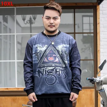 

Extra large men's tide brand long sleeve round neck T-shirt plus size loose fashion casual T-shirt 8X 9XL 10XL