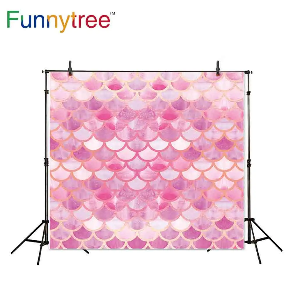 

Funnytree backgrounds for photography studio fish Scale pink Mermaid theme backdrop for children photocall photobooth prop