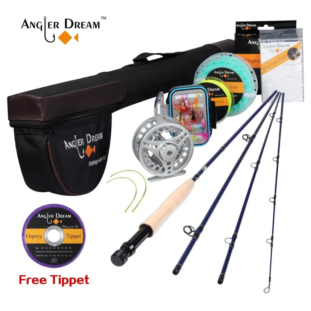 Angler Dream 5WT Летающий рыболовный комплект 9FT средний-Быстрый Летающий стержень предварительно-Spoled Fly Reel 5F Fly Line с Cordura трубка-треугольник - Цвет: SILVER TEAL