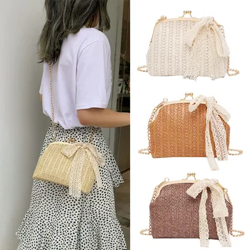 

2019 Lady Women Girl Casual Beach Bow Straw Bag Burlap Square Bag Beach Messenger Bag Lock Burlap Bolsa Feminina Pequena 50