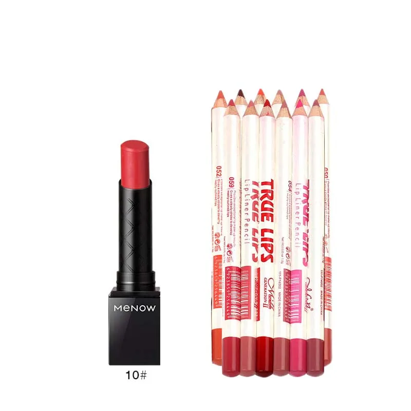 Menow бренд Make Up Set 12 Цвета/комплект Водонепроницаемый карандаш для губ и 18 Цвет матовая Губная помада косметический комплект падения ship5394 - Цвет: 10