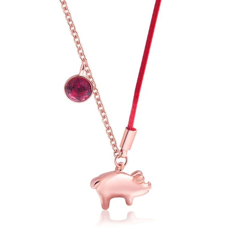 

2019 Trendy Rose Gold 925 Silver Chain Necklaces For Women Charm Red Zircon Cute Pig Pendant Necklace Girl Holiday Jewelry Gifts