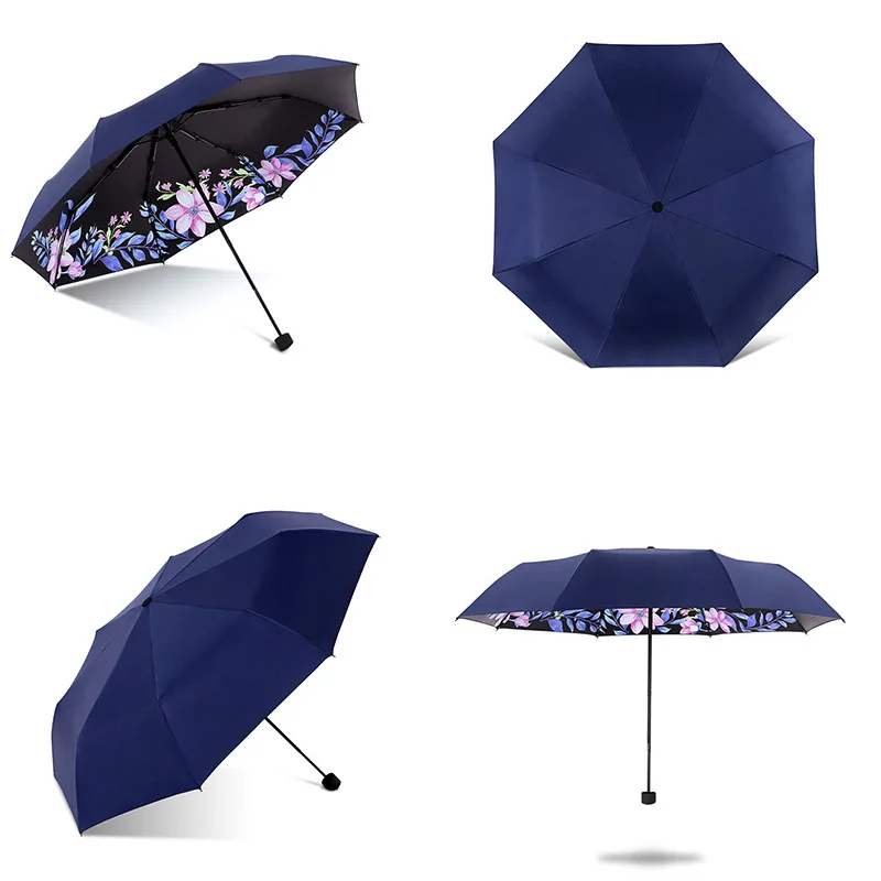 Модный зонт для женщин, подарок, складной, анти-УФ светильник, цветок, ветрозащитный, защита от солнца, дождя, распродажа, портативный, черный, детский зонтик