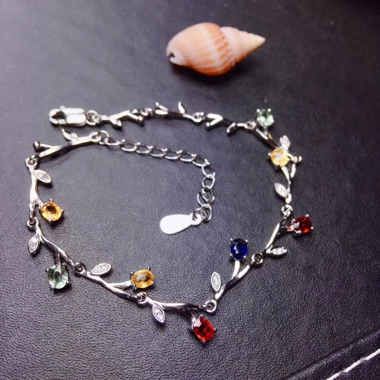 

natural Multicolor sapphire Bracelet Natural gemstone bracelet S925 silver fashion Elegant Branches women party gift jewelry