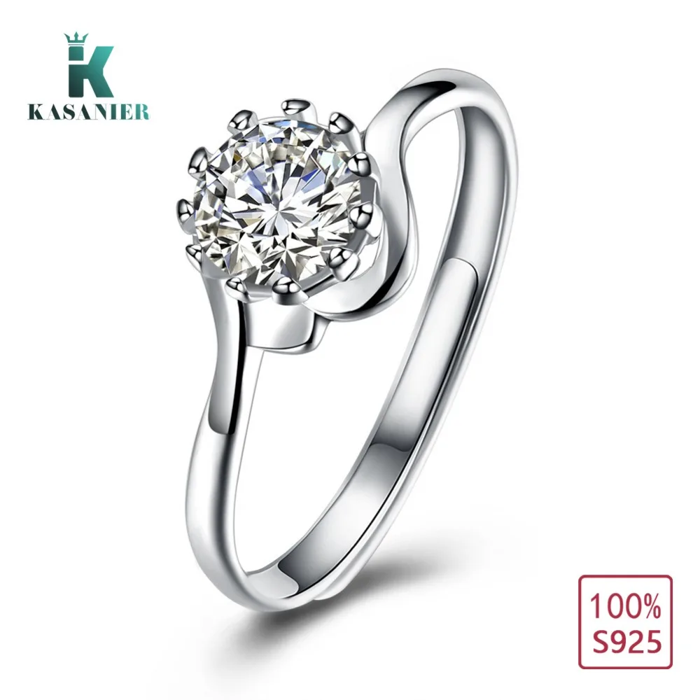 

Real Solid Adjustable 925 Sterling Silver Women's Solitaire Zircon Ring Wedding Jewelry Engagement Rings For Bridesmaid Gifts