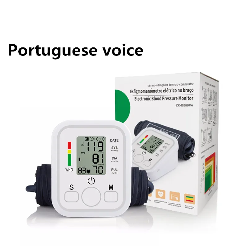 ZOSS английский или русский голосовой вещания цифровой ЖК-монитор артериального давления на руку пульсометр - Цвет: Portuguese voice