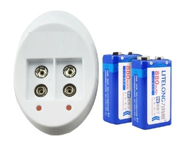 

2PCS 9V 880mAh Li-Ion lithium Rechargeable battery+Universal 9v charger set