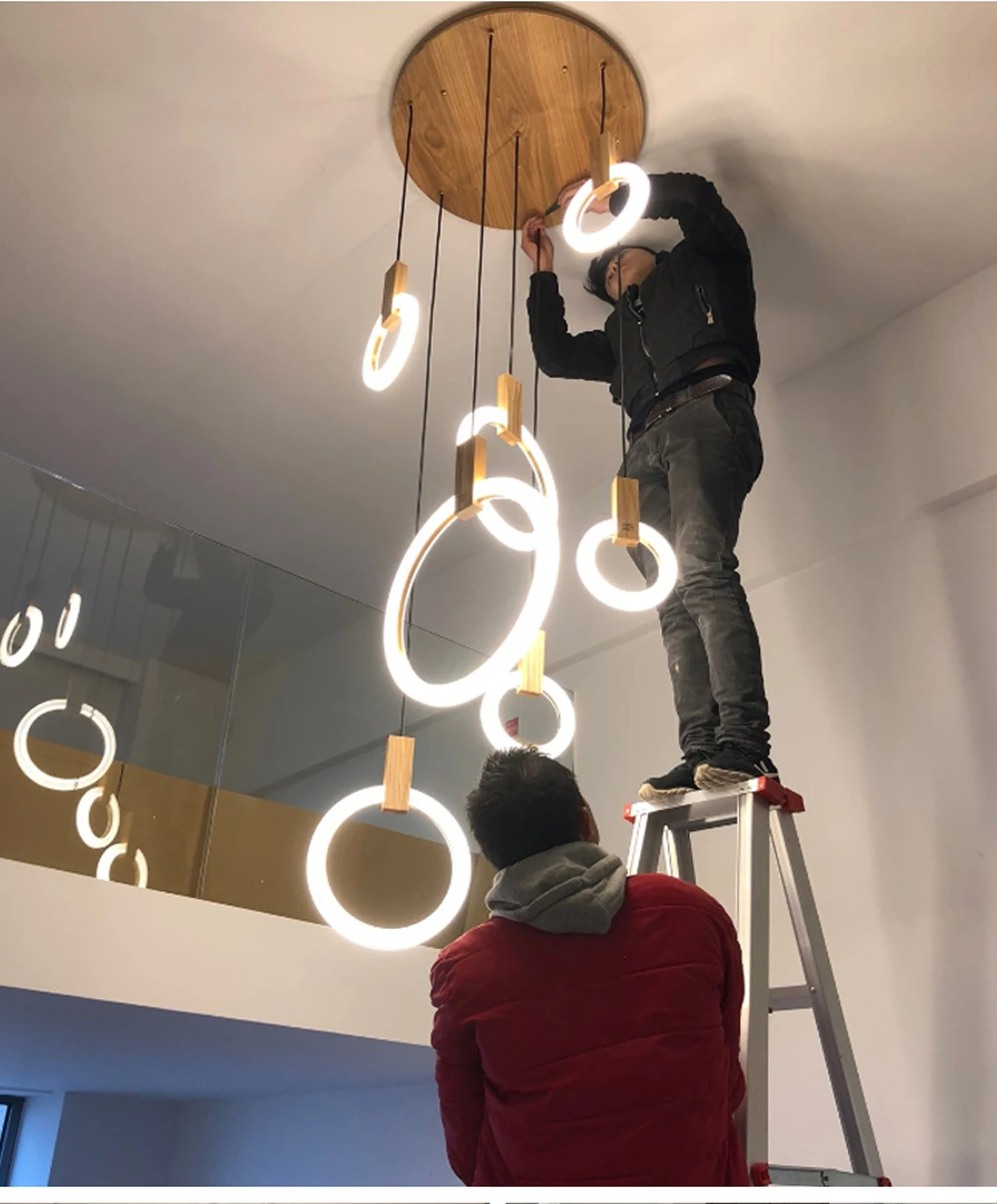 LED Нордик Железные Деревянные Акрил кольцо DIY Светодиодные Лампы.Светодиодные Светильники Люстры Подвесные.Светильники Подвесные Светильники.Светильник Подвесной Светильник. Для Столовой,Фойе и Спальни