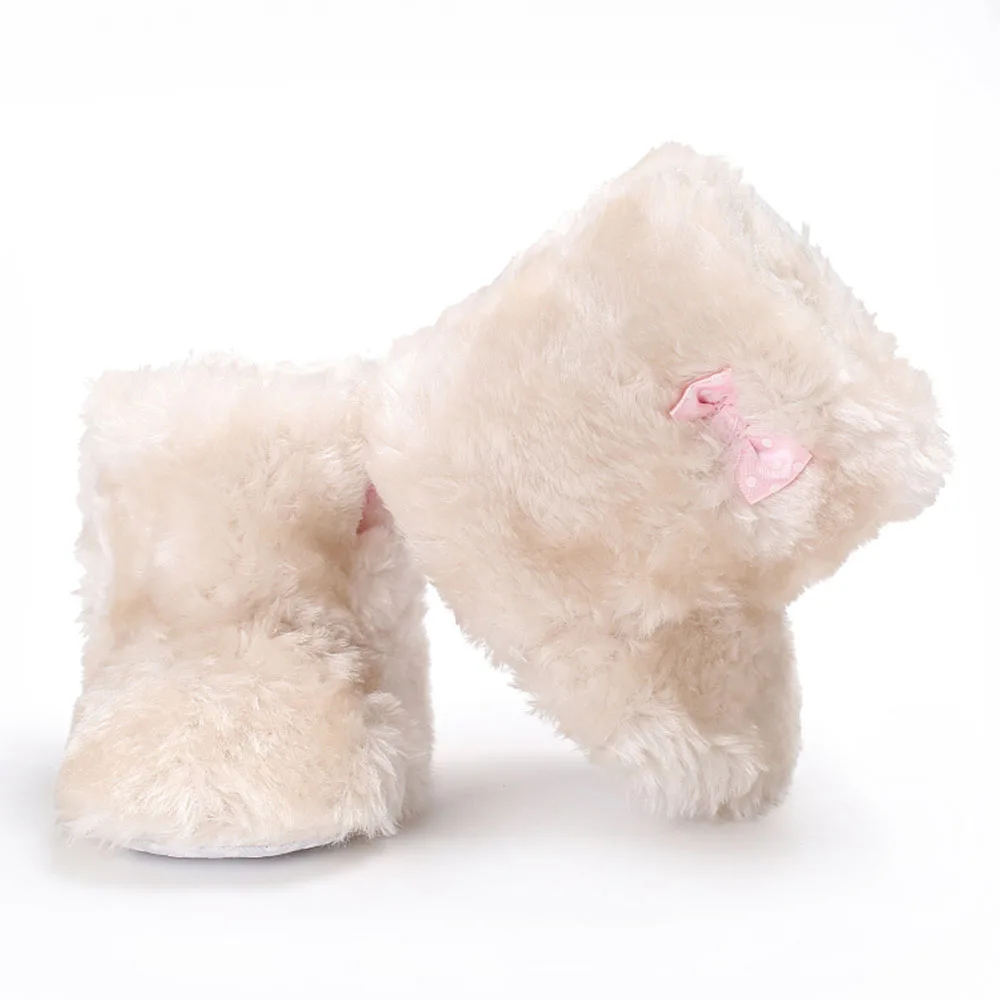 

1pair Baby Girls Snow Boots Soft bottom toddler shoes Baby Snow Boots Girl Bowknot Fluffy Plush Shoes Cute Anti-Slip New