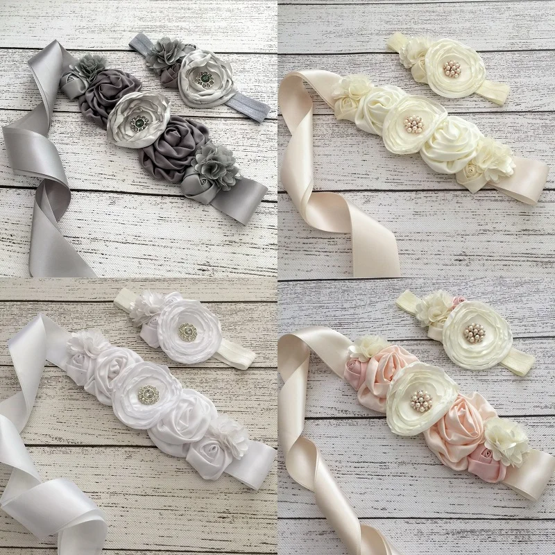 

Layered Flower Sash Belt Match Baby Headband Poppy Flower Satin Flower Sash Christmas Gift Luxe Sash Queenbaby