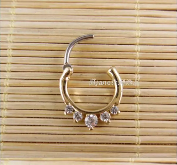 

new Wholesale and retail Real Brass Septum Clicker Silver/Gold Gold Nose Ring Piercing Body Jewelry moda joyas