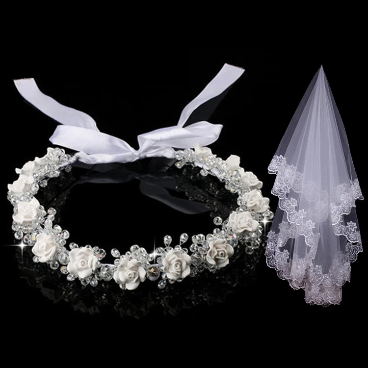 Sweet bridal headdress soft pottery wreath white rhinestone wedding gown headdress accessories photo photo accessories (13)