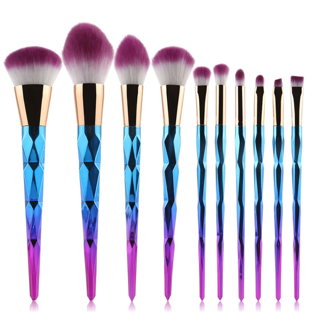 Buy 10pcs Rainbow Diamond Handle Makeup Brushes Set