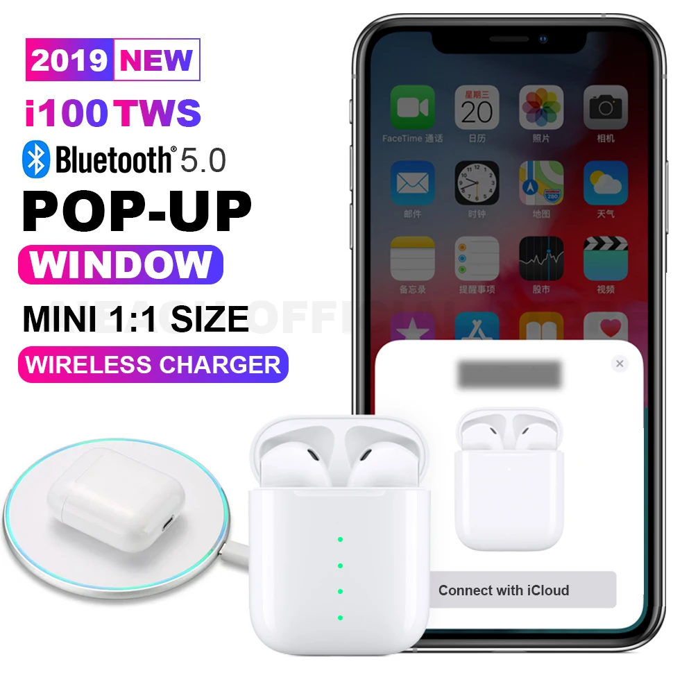 

i100 TWS Pop up 1:1 Replica Air2 QI Wireless Charging Bluetooth Earphone PK w1 chip i10 i20 i30 i60 i80 i12 tws For iOS Android