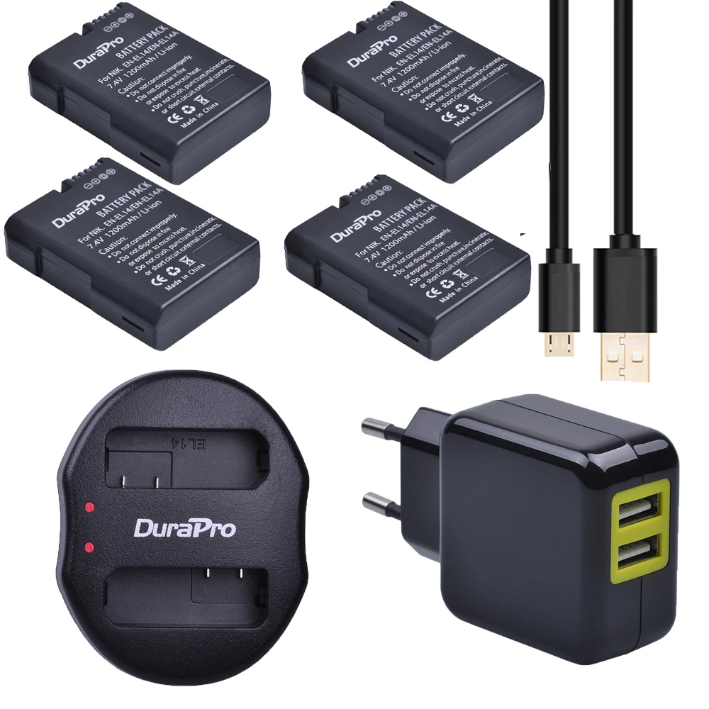 

4Pcs EN-EL14 ENEL14 EN EL14 Battery + USB Dual Charger + AC Adapter For Nikon D5500, D5300, D3300, D5100, D5200, D3100, D3200