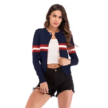 Women Beading Cardigan Stitching Color Striped Knitting Short Cardigan Round Collar Long Sleeve Casual Loose Open Stitch open front colorful striped cardigan