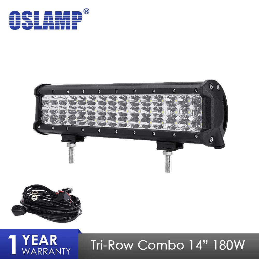 

Oslamp 14" 180W Work Light Tri-Row LED Light Bar Combo Beam Led Bar For 4x4 Truck ATV Trailer Car Offroad Driving Light 12V 24V