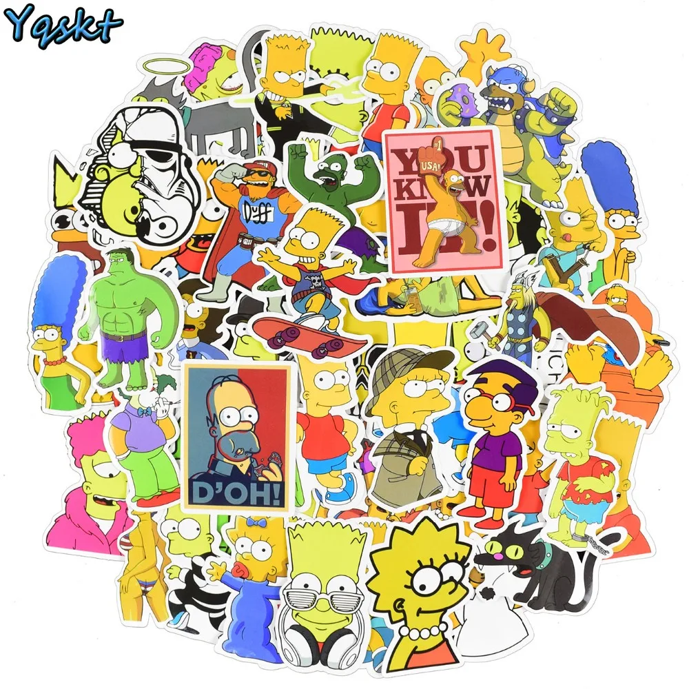 50100 Pcs Simpson Anime Stickers Cartoon Graffiti Waterproof Stickers for Laptop Motorcycle Car Luggage Skateboard Bicycle Vinyl Decals1