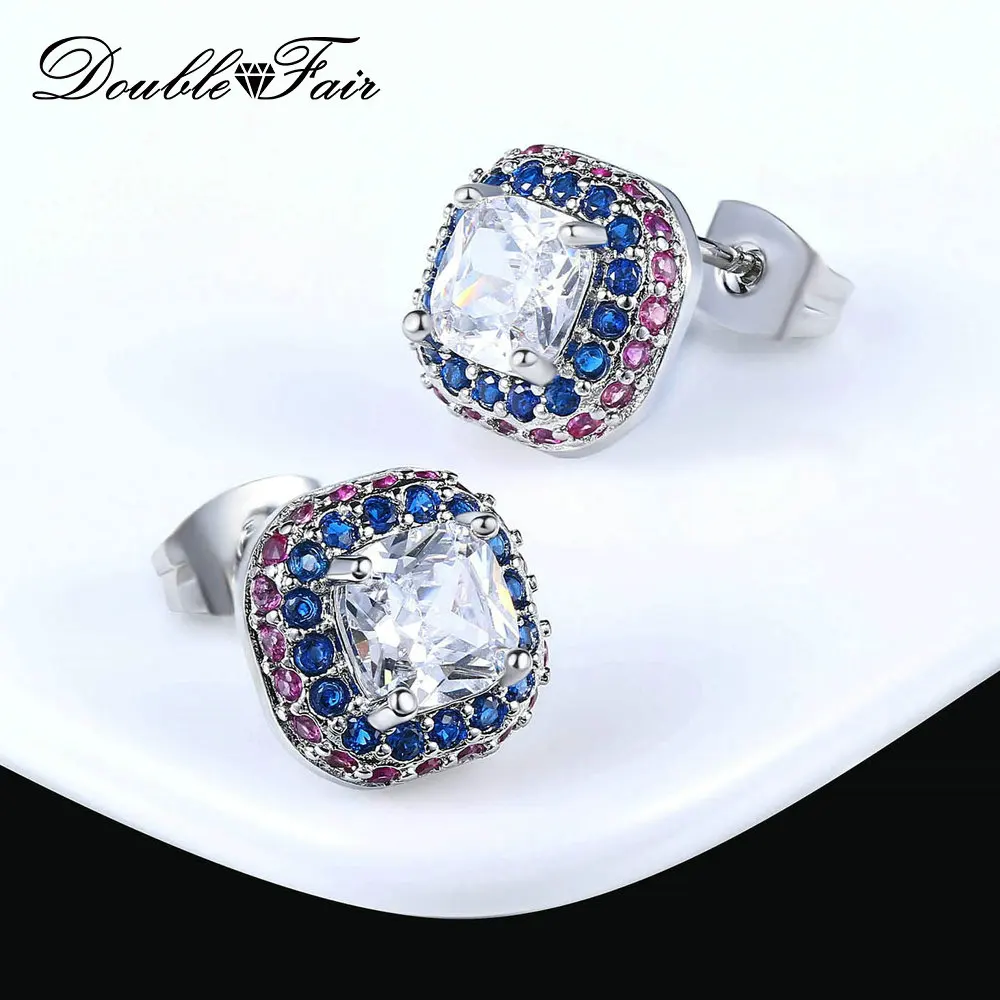 

Double Fair 2019 New Fashion AAA CZ Stone Crystal Stud Earrings For Women HotSale Jewelry Push-back Piercing Earring DZE001