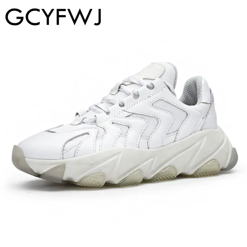 

GCYFWJ Sneakers Genuine Leather Mesh Lace-up Shoes Female Crystal Non-slip Bottom Platform Increase Casual Shoes Green Dad Shoes