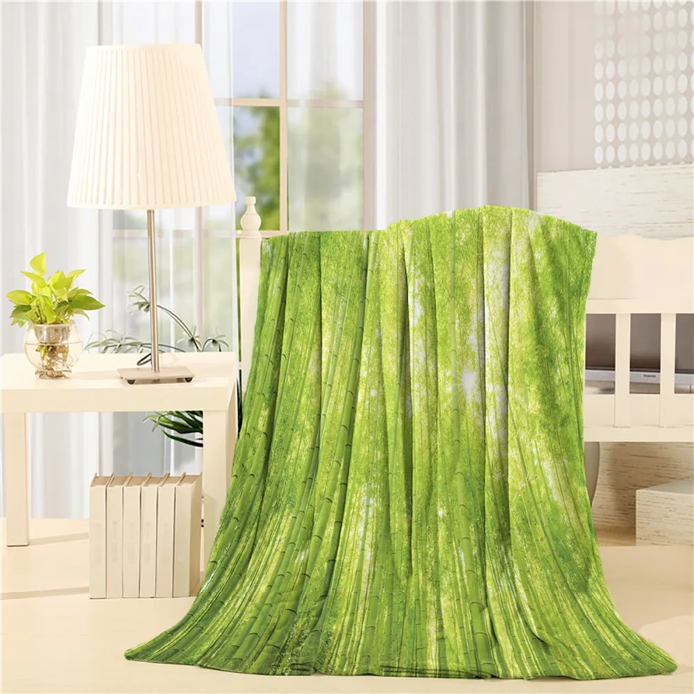 Flannel Throw Blanket,Bamboo Trees With Sunlight in Rainforest Exotic