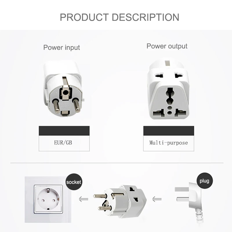 Multifunction EU German Conversion Plug To Universal French Russian Bali The maldives Thailand Transform Plugs Travel Adapter
