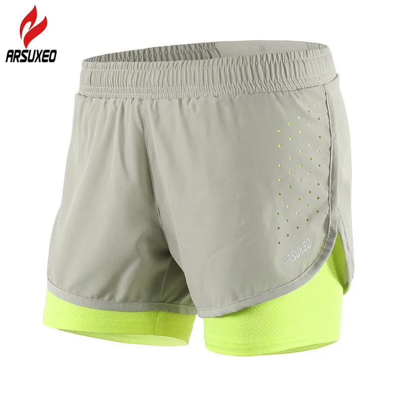 ARSUXEO Running Shorts Women Summer Compression Breathable Gym Shorts 2 In 1 Marathon Sport Tight Shorts with Back Zipper Pocket