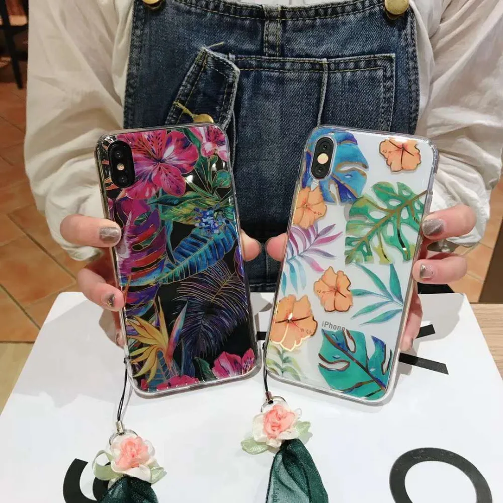 Роскошный чехол для iPhone X Xs Max XR 7 8 6 6s plus прозрачный цветной цветочный стиль Мягкая