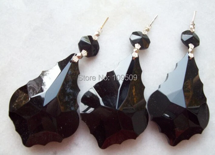 

60pcs black glass crystal chandelier French prisms 76mm with silver bowties,free shipping