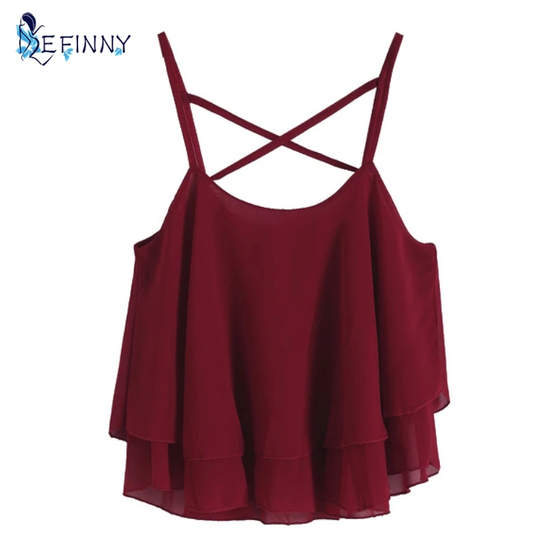 

N Sexy Women Crop Tops Summer Camis Beach Strap Ruffle Chiffon Tank