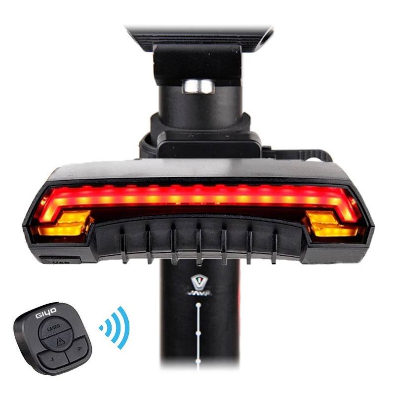 Giyo Bicycle Wireless Laser Rear Light Bike Remote Control Turn Signal Safety LED Warning Taillight USB Chargeable Battery