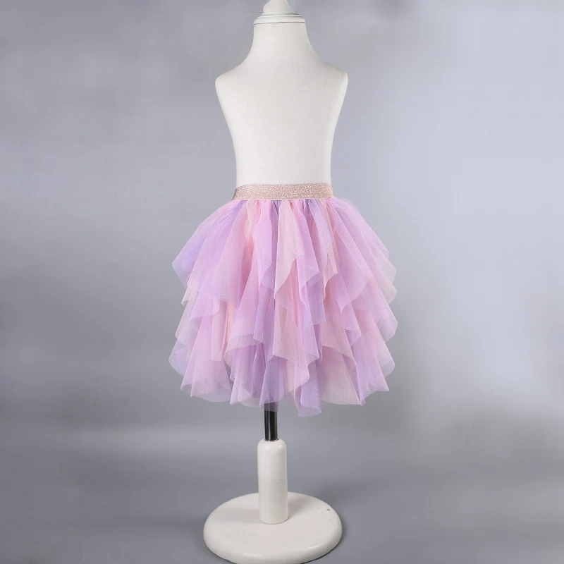 

Fashion girls skirt Rainbow tutu Ruffle Uneven Tulle Skirt Kids Unicorn Birthday wedding party clothes Skirt for girl