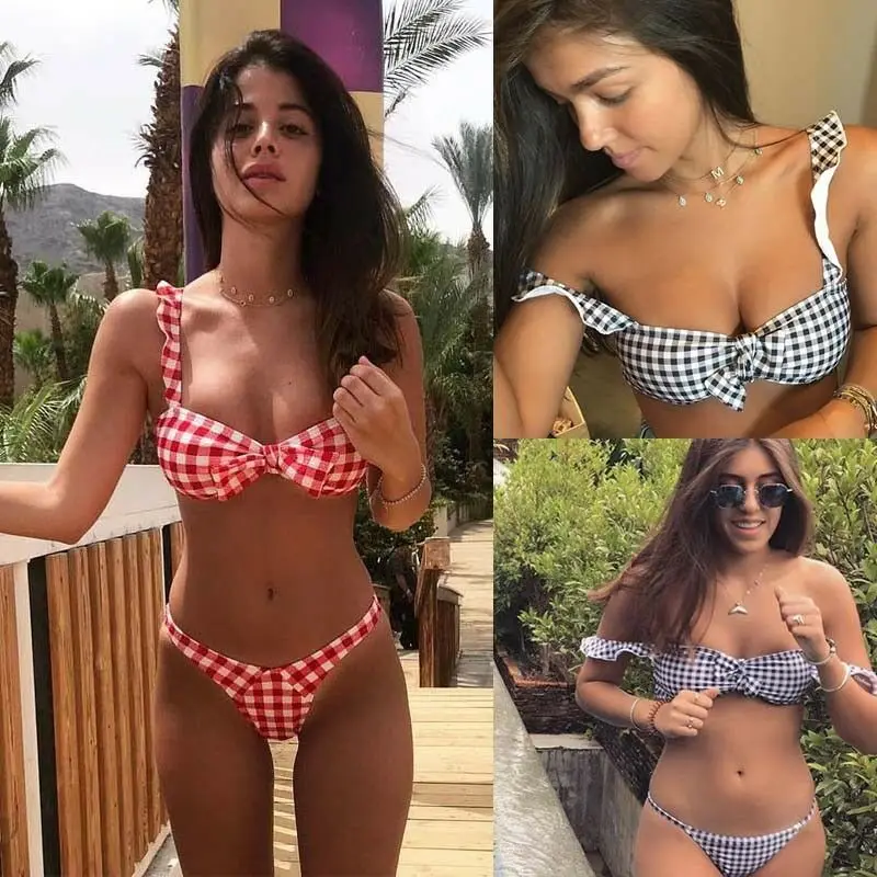 

2019 Women Bandage Knot Sexy Bikini Set Strapless Swimwear Padded Push-up Swimsuit G-string Bathing Suit Thong Swimwear Bikini