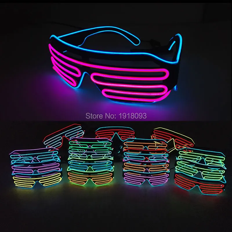 Высокое качество 17 Стиль выберите светящиеся партии Декор EL затвора Очки Оригинальные светильники LED Neon + dc-3v звук активных ячейка драйвер