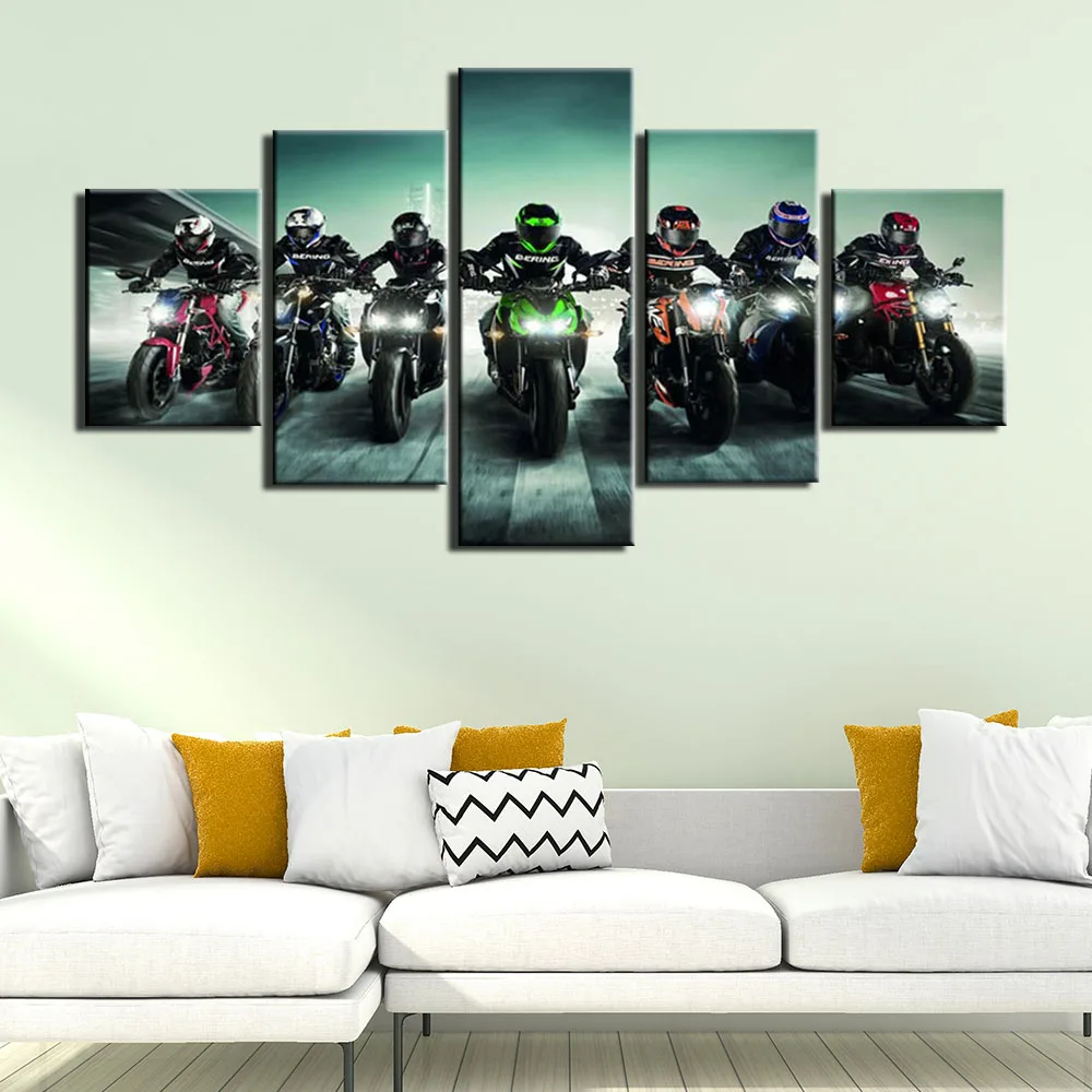 

5 Panels Motorcycle Posters And Prints Wall Art Canvas Painting Wall Pictures For Living Room Home Decoration
