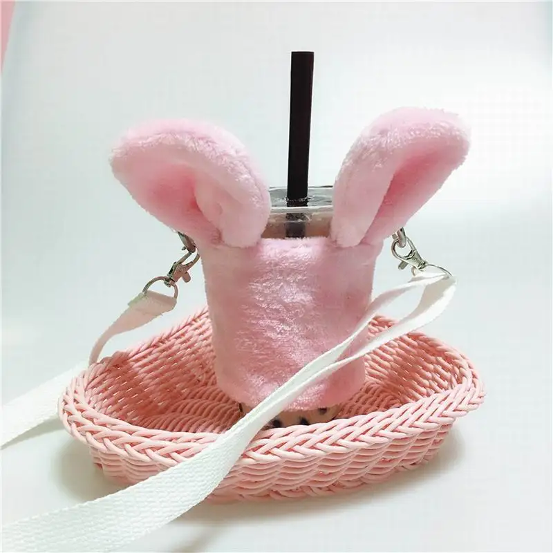 Милый кролик молоко чай рукав для чашки сумка в форме чашки кофе Кружка рукав регулируемый плечевой ремень для кофе молоко чай холодный напиток - Цвет: Pink No Tail