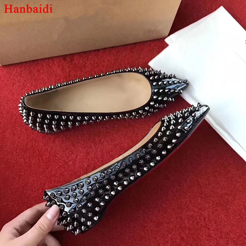 

Hanbaidi Black Patent Leather Women Slip On Casual Shoes Fashion Rivets Studed Flats Street Style Party Wedding Shoes Women