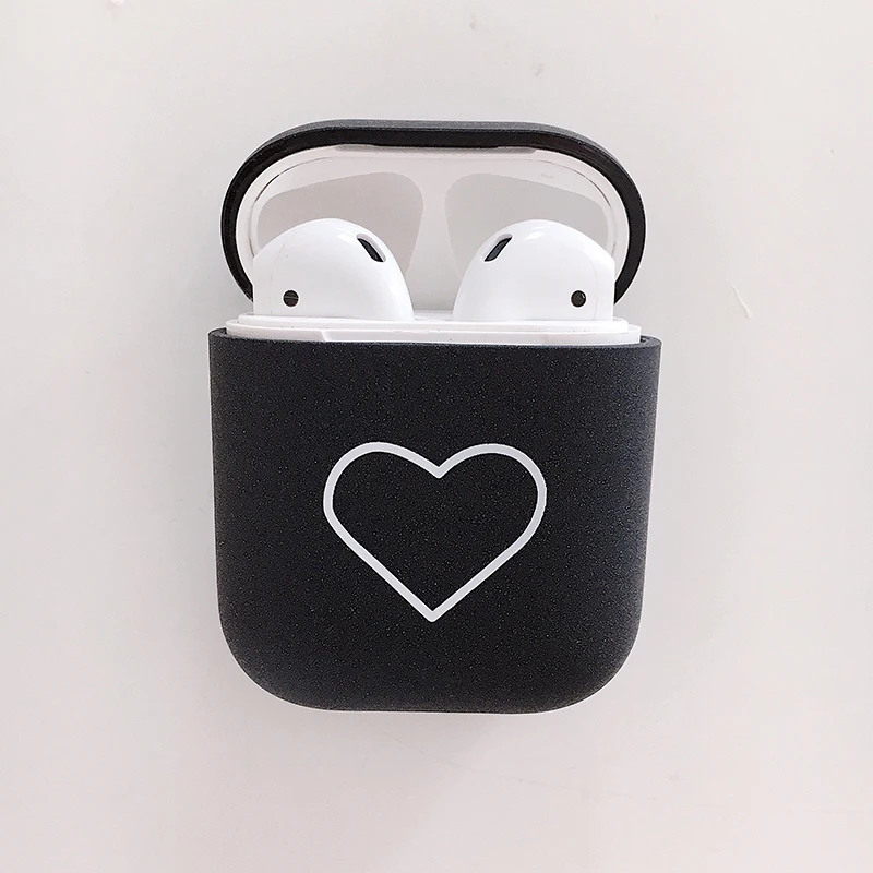Luxury Hard PC Earphone Case For Airpods Black Pink Heart Pattern Cases For Apple Airpods 1 2 Headphone Cover Protector Bags