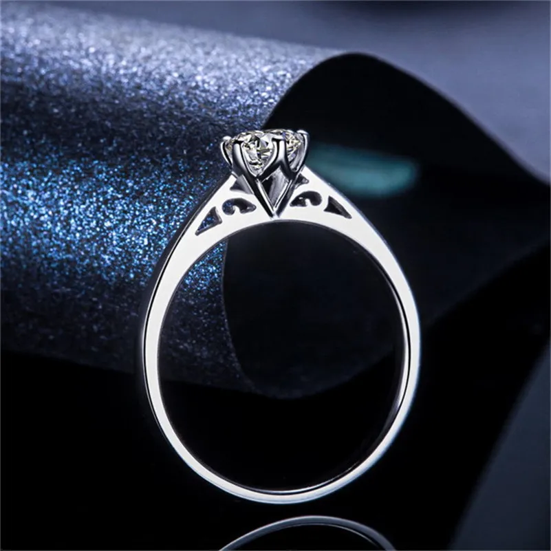 Романтические свадебные кольца для женщин, 925 пробы, серебро, 0.3ct& 0.5ct, шесть когтей, обручальное кольцо, не выцветает, Bijoux Femme - Цвет камня: CC821-0.5ct