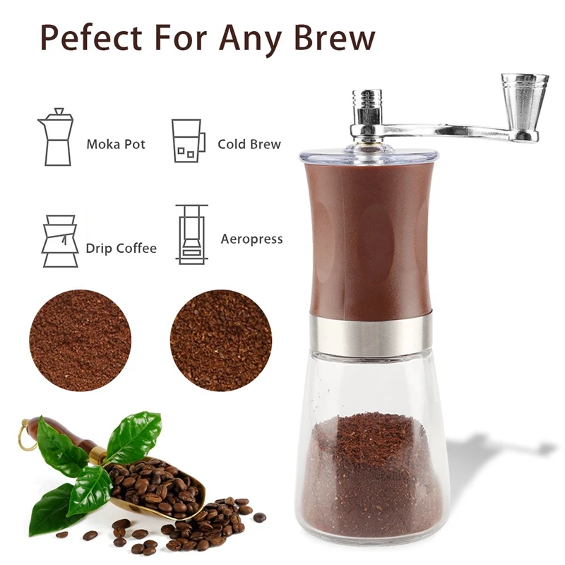 Manual Coffee Grinder With Soft Brush, Hand Grinder Ceramic Conical Burr Mill Hand Crank Coffee Bean Grinder For Home Office T